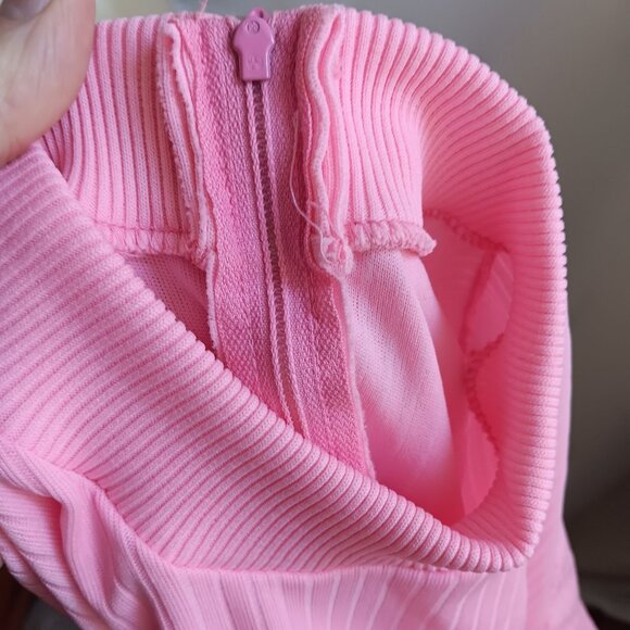 1OF1 Women's Large Vintage T-shirt Pink Ribbed Mock Neck Zip Closure 1970's - Picture 6 of 6